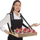 Teenyyou Wooden Vendor Trays with Strap 15 x 11 x 2 Inch Movie Night Party Serving Snack Trays Usherette Popcorn Drink Vending Concessions Tray Beverage Carrier for 20's Theme Prop(Wood,Spaces)