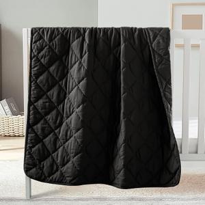 FLXXIE Down Alternative Toddler Comforter, Lightweight, Machine Washable and Warm Baby Crib Quilted Blanket for Stroller, Travel, 39x47 Inches, Black