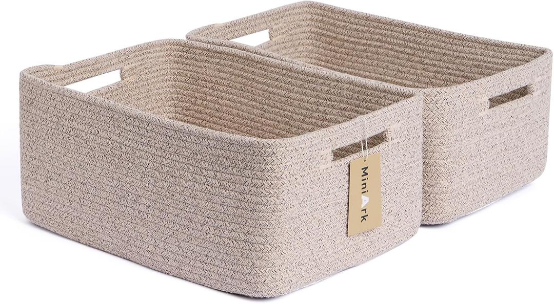 Large Storage Baskets for Shelves, Closet Organizers Bins for Clothes Blanket Towels, Baby Nursery, Toy Baskets Box, Woven Rope Baskets, 17 x 13 x 7.5, 2 Packs Mixed Brown (Natural)