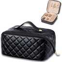 Travel Cosmetic Bag,Large Capacity Makeup Bags for Women,Waterproof Portable Pouch and Toiletry Bag with Jewelry Organizer for Rings,Earrings,Necklaces,Stylish for Women. (Black)