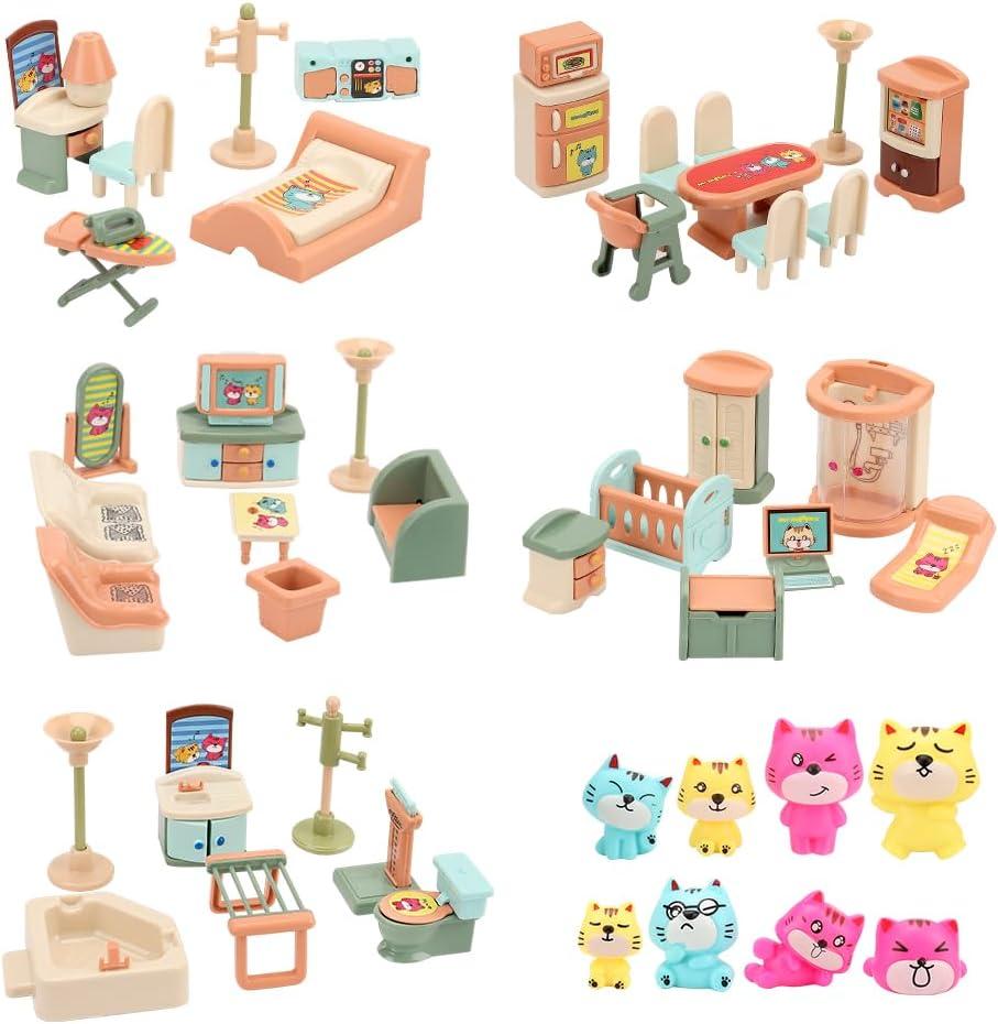 50 Pack Kids Little Dollhouse Furniture Set Toys House Big Dreams for Baby Children Girls Boys Age 3+,Miniature Accessories Educational Pretend Play Toys for Toddler