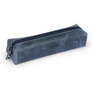 Genuine Leather Zipper Pen, Pencil & Cosmetic Case (Blue)