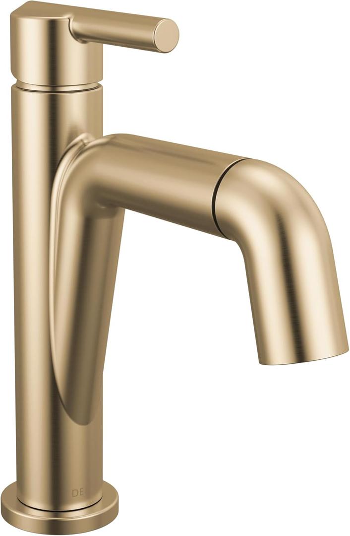Delta Nicoli 1 Hole Brushed Gold Bathroom Faucet with Sprayer, Single Hole Bathroom Sink Faucet with Pull Out Sprayer for Vanity, Push-Pop Drain, Champagne Bronze 15849LF-CZPD