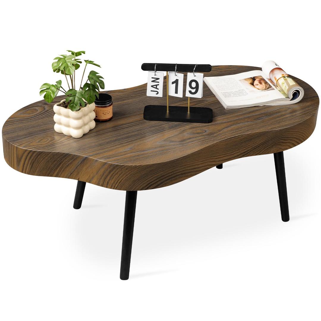 Yshygmqkd Small Irregular Coffee Table Thick Top Cloud Table for Living Room Modern Industrial Coffee Table Wooden Funky Coffee Tables for Small Space Home Office Easy Assembly Rustic Brown
