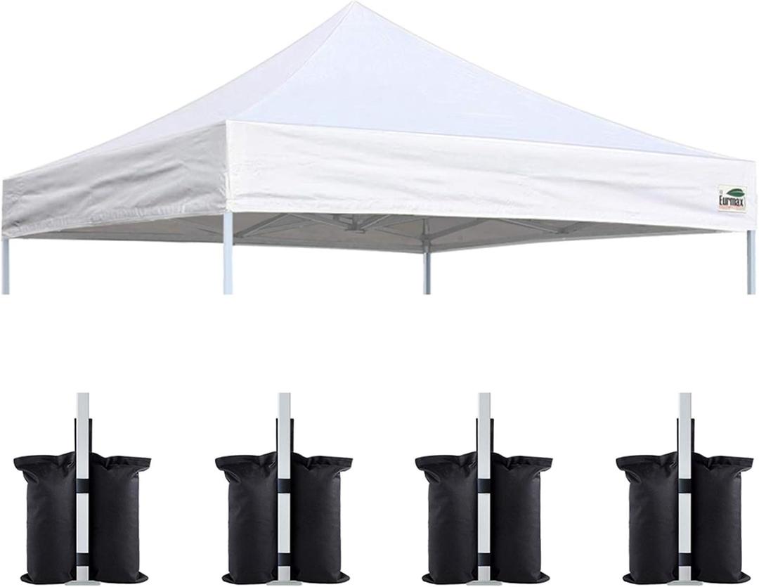 Eurmax USA 10x10 Pop Up Canopy Replacement Top,Universal Instant Canopy Cover ONLY,Heavy Duty UPF 50+ UV Protection,Water & Wind Resistant Tarp,Bonus 4 Sand Bags (White)