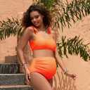 GINKANA Maternity Bikini Set Two Pieces Pregnancy Bathing Suits Shoulder Straps High Waisted Summer Swimwear,Orange,S (Orange, S)