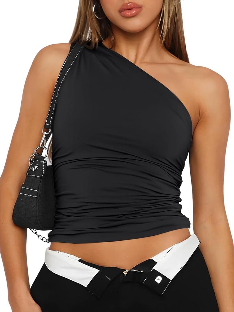 Trendy Queen Womens Going Out Tops Summer Spring Tank Crop Outfit Cute Y2k Shirts Corset Fashion Workout Clothes 2025 (X-Large, Black)