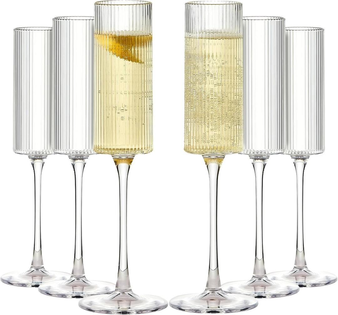 Lueumxc 16 Pack Ribbed Acrylic Champagne Flutes, 5.5 Oz Unbreakable Goblet Glasses Reusable Champagne Toasting Cups - Modern & Elegant for Wedding Party Anniversary Christmas Birthday