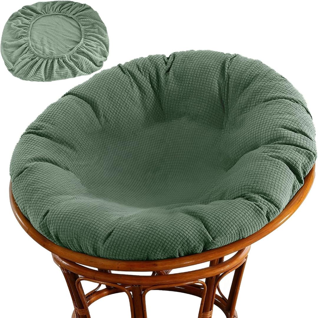 Wibeelee Papasan Chair Cushion Cover, Soft Plush Fleece Slipcover Only, Removable & Machine Washable with Adjustable Design, Fits 44-48 Inch Cushion (Tea Green)