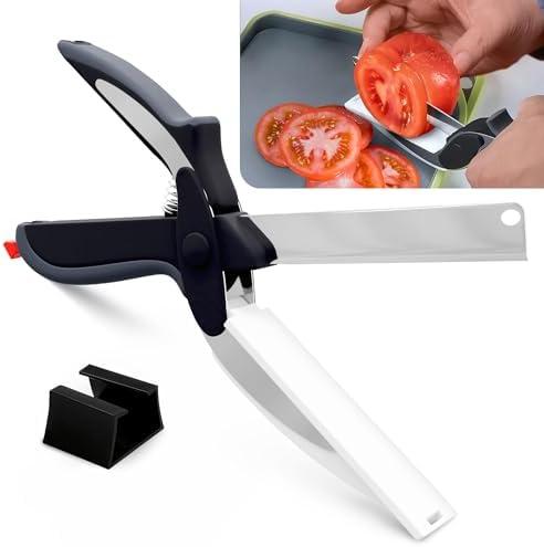 Kitchen Scissors for Food – 2-in-1 Cutting Board Scissors & Tomato Knife with Locking Mechanism & Stainless Steel Blades – Multifunctional Kitchen Shears for Effortless Chopping