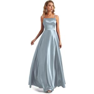 Long Satin Spaghetti Strap Prom Dress, Size 10