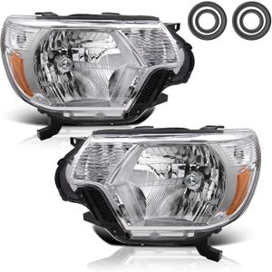 Anti-misting Headlight Assemblies Fit For 2012 2013 2014 2015 Toyota Tacoma 12 13 14 15 Tacoma Front Light Headlamp Driver And Passenger Side (Chrome Housing Amber Reflector)
