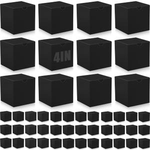 Zhehao 48 Pack Black Gift Boxes Small Cardboard Gift Boxes with Lids Bulk 4 x 4 x 4 Inch Square Kraft Cube Paper Box Assemble for Candles Wedding Presents Easy Birthday