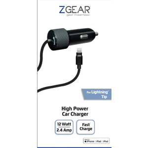 ZGear High Power Lightning Cable Car Charger - Black, 5 ft 