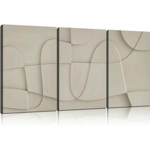 RJETZMU 3 Pcs Abstract Geometric Canvas Wall Art Modern Minimalist Beige Line Pattern Wall Decor for Bedroom Living Room Office 16x24 Inch Ready to Hang