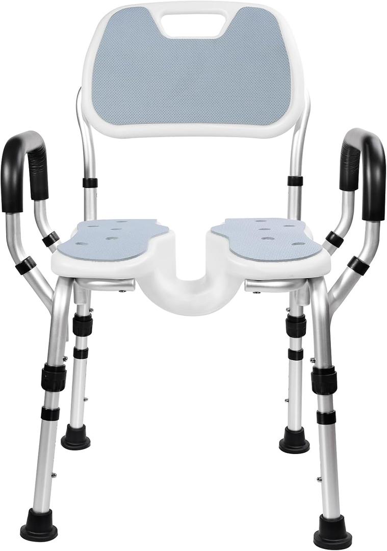 Shower Chair for Inside Shower, Upgraded U-Shape Shower Seat with Wider Seat Adjustable Height Tool-Free Non-Slip Private Bathroom Chair for Elderly and Disabled, Adults,Pregnant,Handicap
