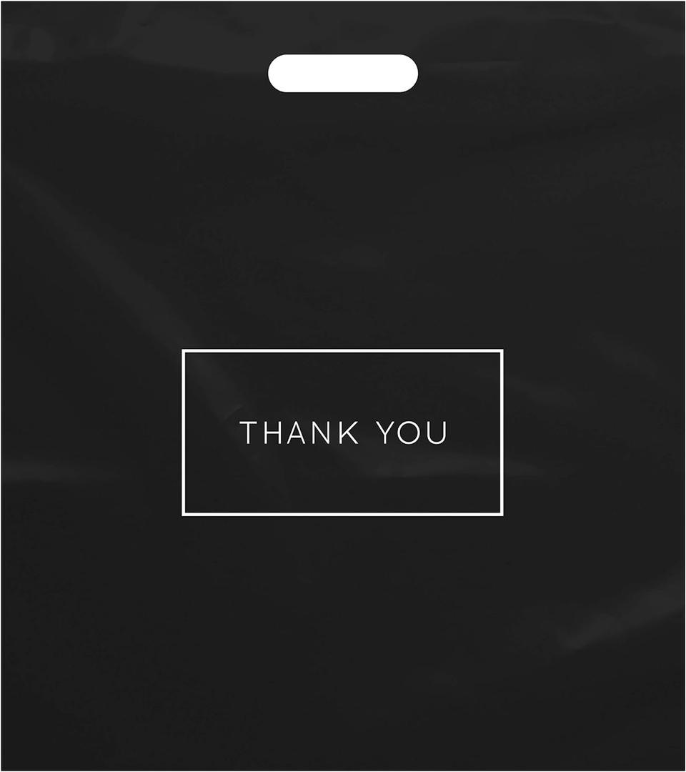 Purple Q Crafts Large Plastic Shopping Bags with Thank You Logo 16" x 18" Boutique Bags with Handles 100 Pack for Merchandise, Gifts, Trade Shows and More