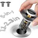 (2 Pc) Bathroom Sink Stopper-All Metal Sink Stopper-Universal Fit 99% Bathroom Stopper with Removable Stainless Steel Hair Catcher- Basin (1.1'' to 2.36'' inch) - Black