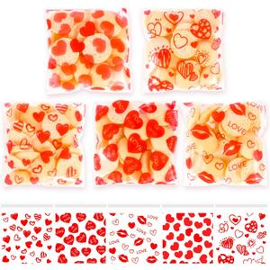 Konsait 100 Pcs Valentine Cellophane Treat Bags Self Sealing 4x5 Cellophane Bags for Valentine Galentine Wedding Birthday Party Favors Supplies