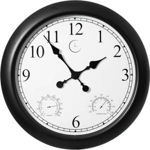 Clockswise Non-Ticking Quartz Wall Clock with Thermometer & Hygrometer Battery Operated Analog Clock for Temperature & Humidity Monitoring Ideal for Home Office School (Black Solid Frame, 24 Inch)