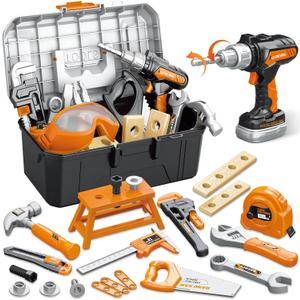 OCHIDO 46PCS Kids Tool Set with Portable Tool Box & Electronic Toy Drill, Toddler Tool Set,Tool Play Toys Construction Tools for Kids, Christmas & Birthday Gifts for Boys Ages 3 4 5 6