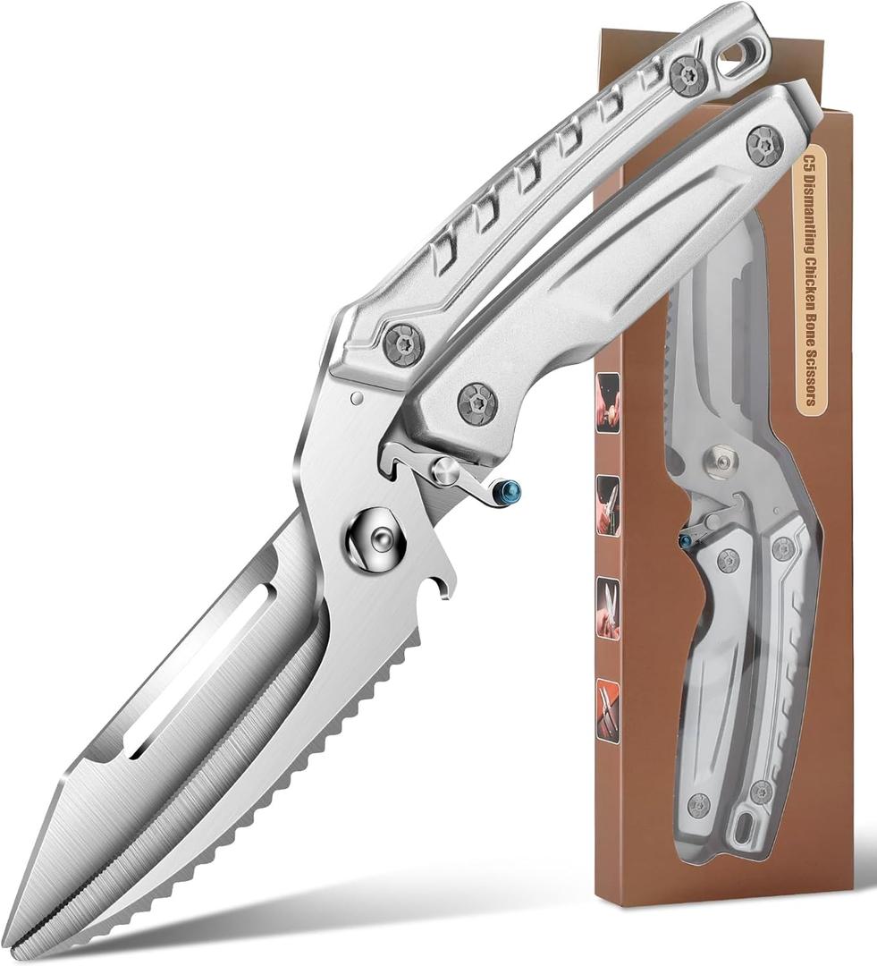 Poultry Shears, Kitchen Scissors for Food, All Purpose Heavy Duty for Chicken Wing/Thigh/Bone, Meat, Quail, Fish, Turkey, Vegetables, Stainless Steel Cooking Aid Scissors, Dishwasher Safe, Separable (Silver)