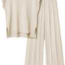 LILLUSORY 2 Piece Sets for Women Summer Vacation 2025 Lounge Outfits Matching Two Pcs Spring Knit Tracksuits Sweat Suits (Small, Beige)
