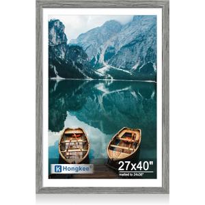 Hongkee 27x40 inch Poster Frame, Rustic Grey Wood Style, Wall Mounting