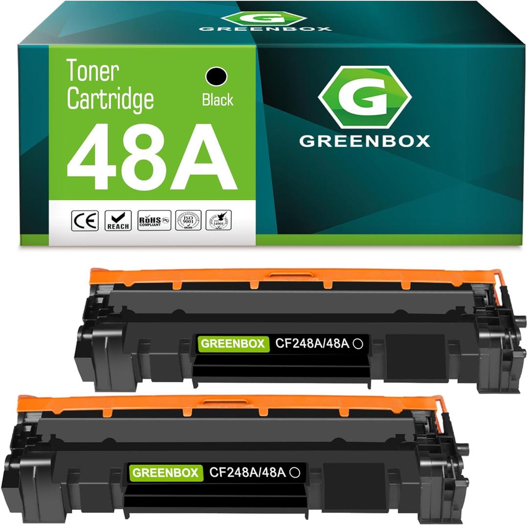GREENBOX Compatible Toner Cartridge Replacement for HP CF248A 48A Laserjet Pro M15w M15a M16a M16w Laserjet MFP M28w M28a M29a MFP M29w 248A Printer Toner (Black 2 Pack)