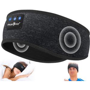 MUSICOZY Sleep Headphones Bluetooth 5.4 Headband, Wireless Earphones Music Sleep Earbuds Sleeping Eye Mask with HD Stereo Speakers for Workout Running Travel Yoga, Ideal Gifts for Men Women Mom Dad (Black)
