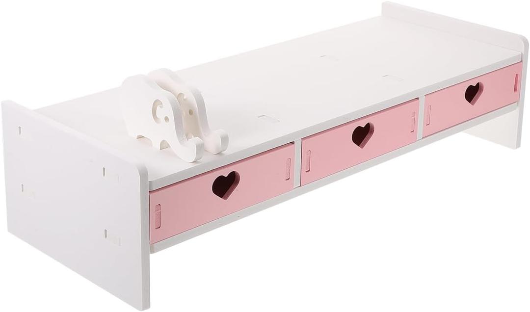 Pink Monitor Riser Elevated Rack 19.29X7.48X3.93In Multi-Purpose Desktop Computer Monitor Stand Organizer Space Saving Durable