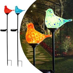LaElvish Garden 2 Pack Solar Powered Garden Stake Lights Outdoor, Cute Animal Outdoor Figurine Lights Ornament Statue Decor for Pathway, Patio, Blue & Red Bird