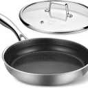 PekGema Hybird Nonstick Frying Pan with Lid 12 inch, Stainless Steel Skillet, Ceramic Non-stick Oven-Safe Chef Pan, Induction Ready, PFOA PFAS FREE Cookware