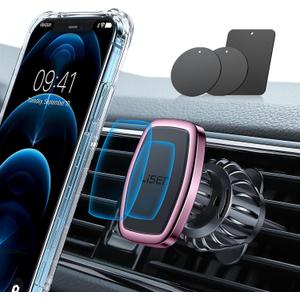 LISEN Magnetic Phone Holder for Car, [Easily Install] Car Phone Holder Mount [6 Strong Magnets] Cell Phone Holder for Car [Case Friendly] iPhone Car Holder Blue LV633 (Pink)