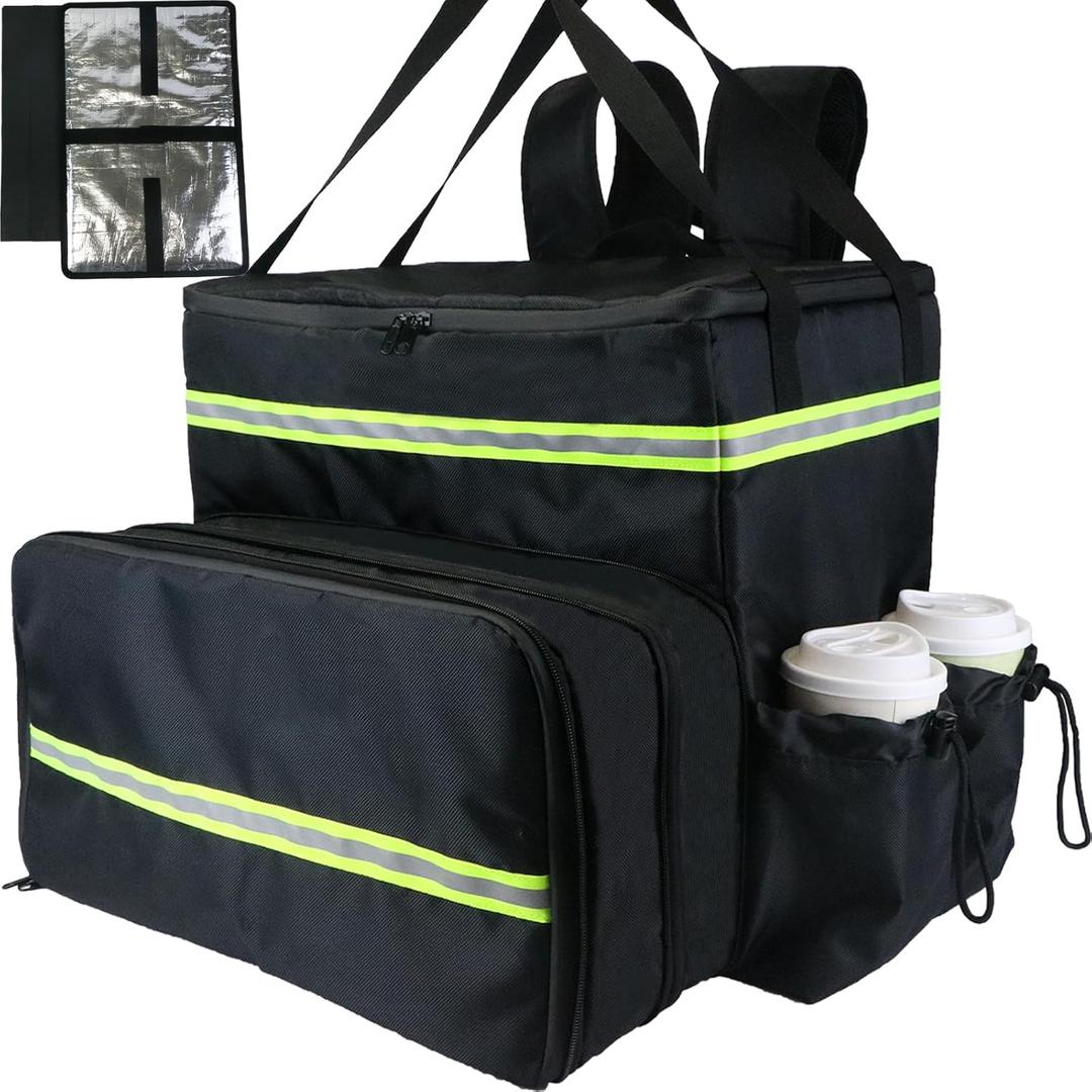 Extral Large Food Delivery Backpack,17"x17"x16" Insulated Pizza Delivery Backpack fits 14'' 16'' Pizzas, Motorcycle Food Delivery Bag for Bike with 4 Pockets for Uber Eats, Doordash