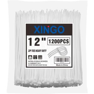 XINGO 12 Inch White Zip Ties 1200 PCS, 75 LBS Ultra Strong Tensile Strength, UV Resistant Cable Ties, Self-locking Plastic Ties for Indoor and Outdoor Use
