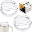 40 OZ Tumbler Lid Replacement Fit for Stanley Cup, 2 Pack Clear Replacement Lids Fit for Stanley Travel Tumbler, Spill Proof Tumbler Covers for Stanley Cup Accessories (Clear - White)