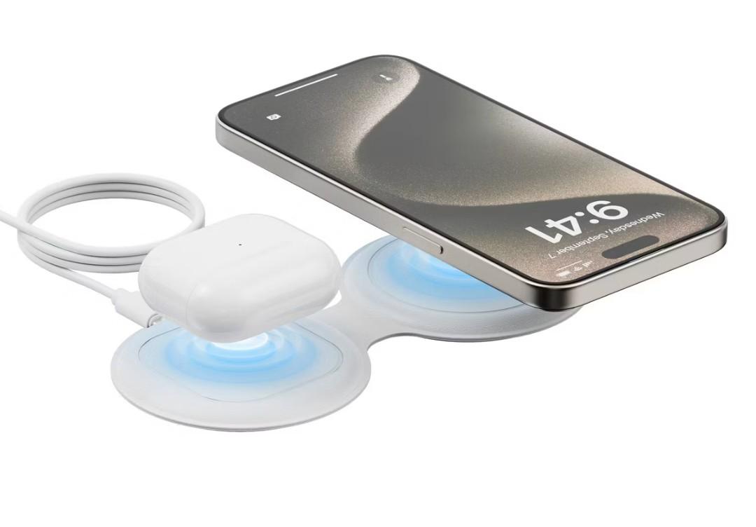 Travel Smart 2 Device Magnetic 15W Wireless Charger: Magnetic Mount, Cord Length 3 ft