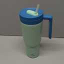 Insulated Tumbler with Handle and Straw,40 OZ Vacuum Stainless Steel Water Bottle Travel Mug Metal Cup with Fruit Diffuser,Mist Blue