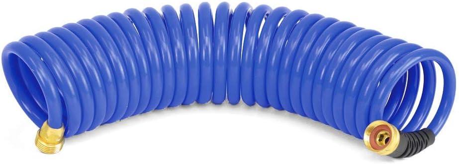 HoseCoil 3/8 inch ID Self Coiling Garden, RV, Marine Outdoor Water Hose (25' Blue)