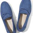 POVOGER Loafers for Women Slip on Shoes Black Flats Shoes Comfortable Work Shoes for Women Square Toe Ballets Flats, Navy Blue, Size: 5
