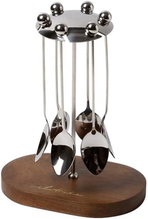 6 Pcs Coffee Spoons Teaspoons with Holder, 4.7 Inch Stainless Steel Demitasse Espresso Spoons Tea Spoons for Coffee Soup Cake Dessert Ice Cream, Restaurant Home Coffee House (Silver)