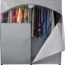 HOLDN STORAGE Portable Wardrobe Closet - 65 lb Large Capacity, Internal Heavy Duty Metal Rod, Zipper & Clear Window, Durable Clothes Organizer, Tool-Free Easy Assembly, Dark Gray Canvas Cover