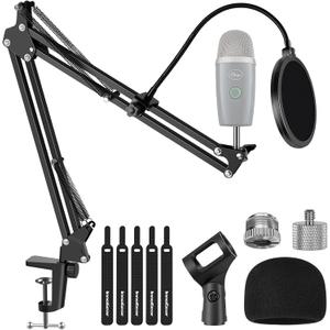 InnoGear Microphone Stand, Adjustable Mic Stand Set for Blue Yeti Nano Suspension Boom Scissor Arm Stand with 5/8" to 3/8" Screw, 5/8" to 1/4 Screw, Nano Mic Windscreen and Dual Layered Mic Pop Filter