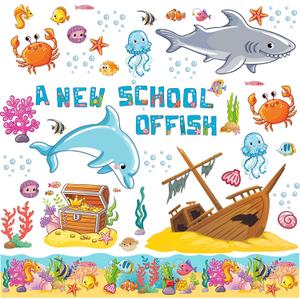 Outus 105 Pieces Under The Sea Bulletin Board Decorations Set Summer Ocean Bulletin Board Decorations Sea Animals Cutouts for Classroom School Chalkboard Church Wall Sunday Decor