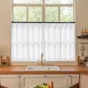 Pleated White Linen Cafe Curtains 30 Inch Length 2 Panels Privacy Light Filtering Semi Sheer Front Door Small Window Boho Farmhouse Pinch Pleated Short Curtains for Bathroom Kitchen Basement
