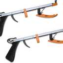 Rehabilitation Advantage Compact Reacher Grabber Tool, 15" Reach Extension, Set of 2, Rubberized Jaws, 3" Wide Grip, Lightweight Aluminum Pick Up Tool, Handle for Travel, Home, and Hard-to-Reach Items