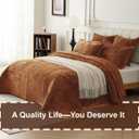 Velvet Oversized King Size Quilt Set 120x128 Soft Striped Bed Cover Set All Seasons Cozy Breathable Bedspread Includes 2 Pillowcases 2036,Caramel