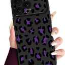 KANGHAR for iPhone 16 Pro Case Cute Leopard Design Soft Flexible TPU Large Window Camera Lens Protector Phone Case Protective Cover Black and Purple Cheetah Print