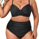 Aqua Eve Women Plus Size Underwire Bikini Two Piece Swimsuit High Waisted Tummy Control Bathing Suit (Black) 20W